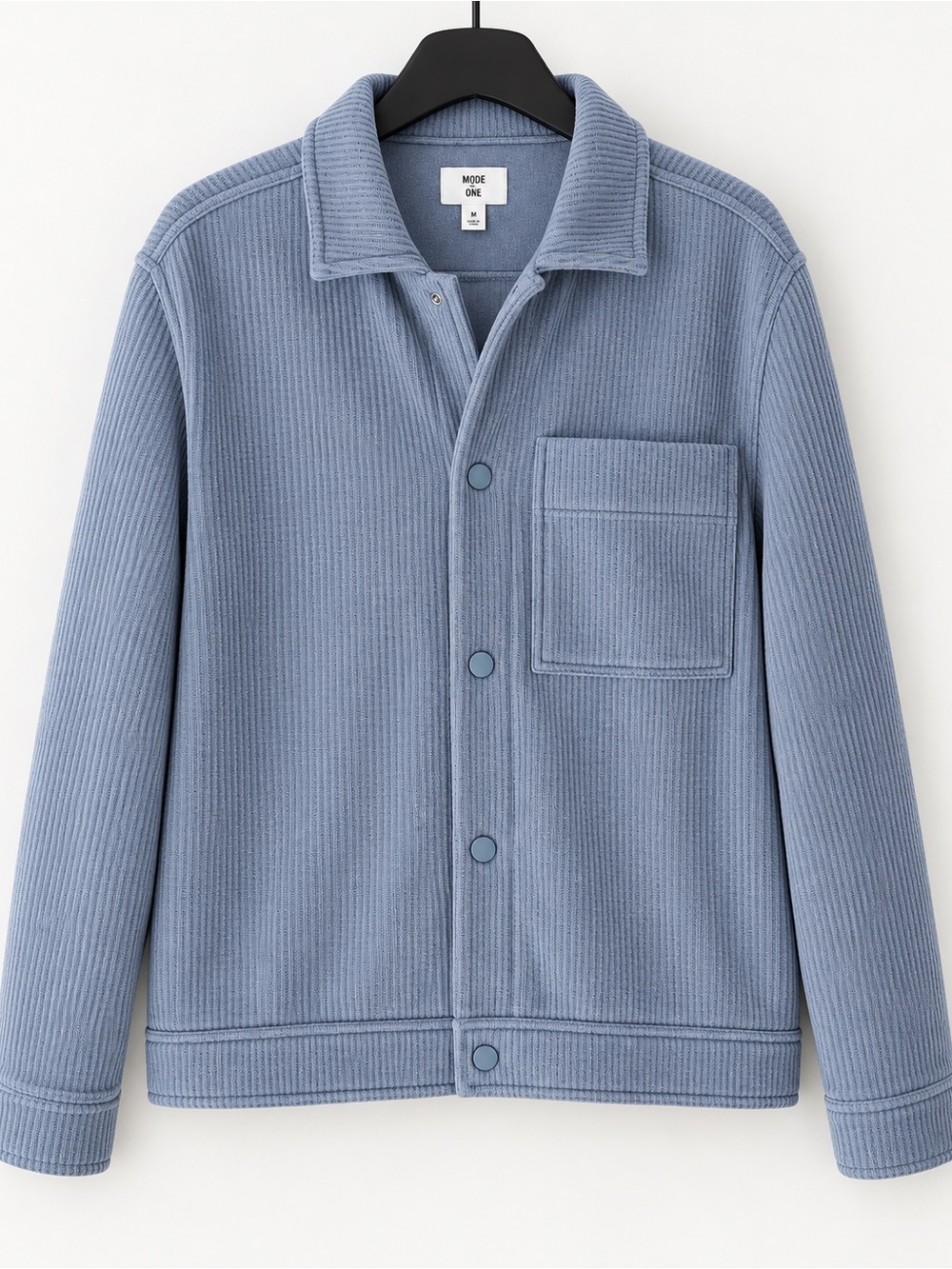 Mode of One Blue Ribbed Snap Front Jacket Overshirt